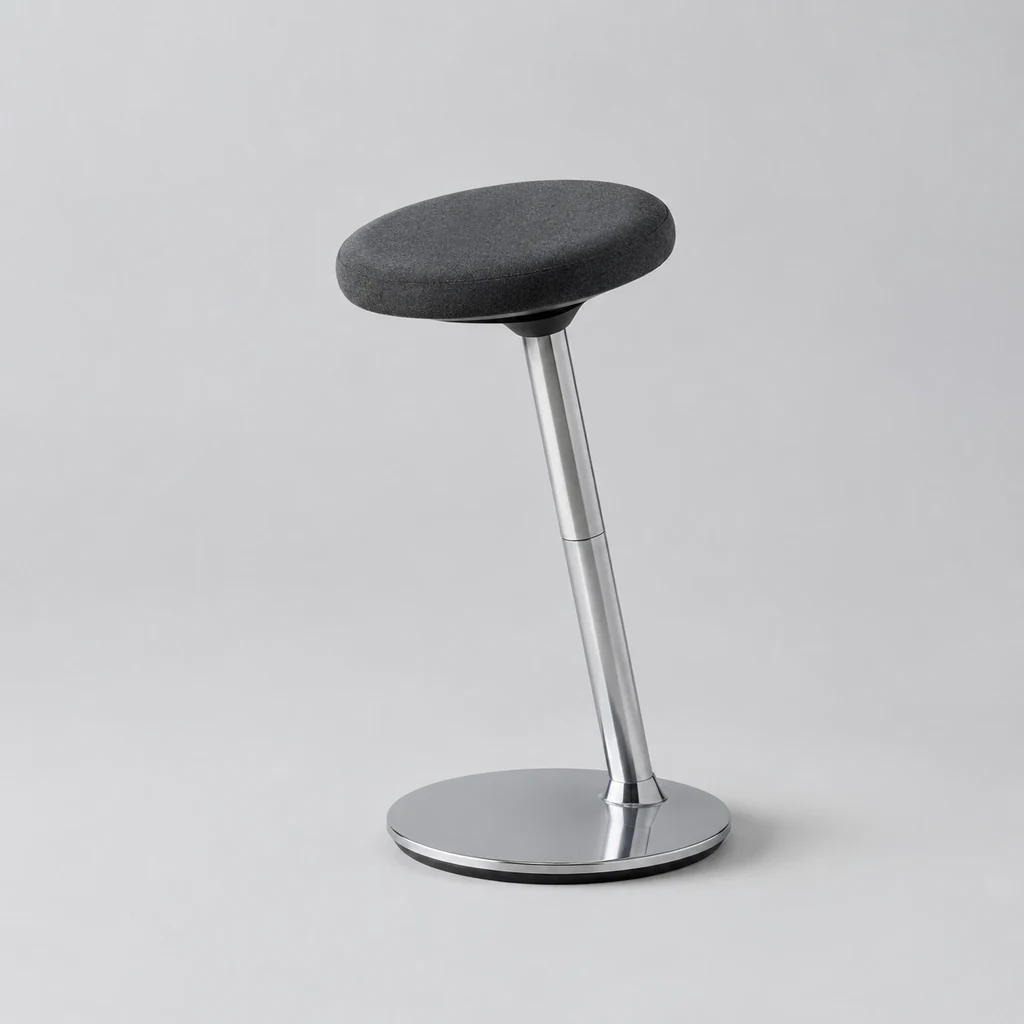 Leaning perch stool with padded seat and weighted round base