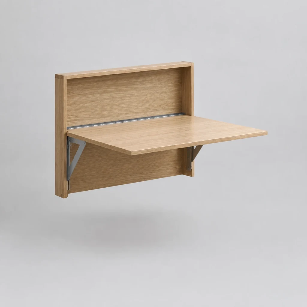 Wall-mounted folding drop-leaf desk shown open