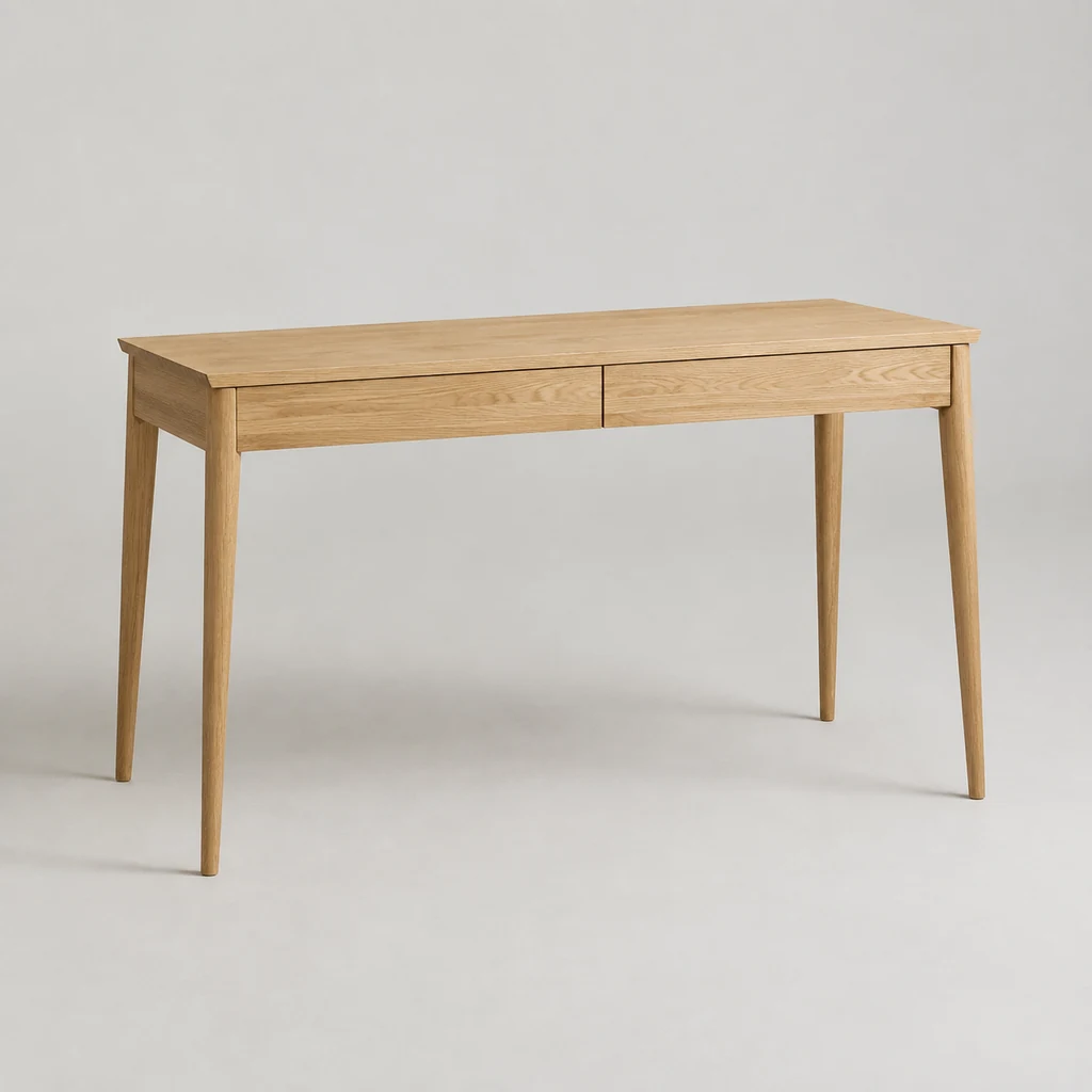 Slim solid oak writing desk with two drawers